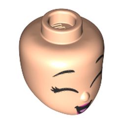 Minidoll Head Closed Eyes, Open Mouth Smile, Dark Pink Lips