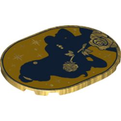 Tile 6 x 8 with Rounded Corners with Dark Blue Bell Contours on Dark Yellow Background, Golden Stars, Rose