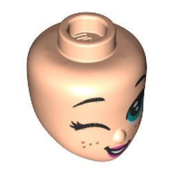 Minidoll Head Dark Turquoise Eyes, Dark Pink Lips, Freckles, Winking