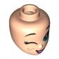 Minidoll Head Dark Turquoise Eyes, Dark Pink Lips, Freckles, Winking
