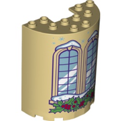 Cylinder Half 3 x 6 x 6 with 1 x 2 Cutout with Window, Snow, and Holly Bush Print