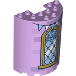 Cylinder Half 3 x 6 x 6 with 1 x 2 Cutout with Window, Gold Pane, White/Medium Blue Flag, Bricks print