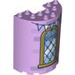 Cylinder Half 3 x 6 x 6 with 1 x 2 Cutout with Window, Gold Pane, White/Medium Blue Flag, Bricks print