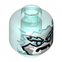Minifig Head White Face with Medium Azure Edge, Eyes, Angry, Fangs