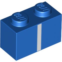 LEGO part 3004pr0083 Brick 1 x 2 with White Vertical Line Print in Bright Blue/ Blue