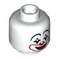 Minifig Head Jimbo Loblo, Clown Make Up, Pointed Eyes, Red Nose and Mouth, Smile with Tongue Print