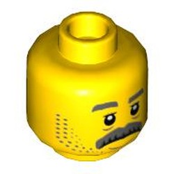 Minifig Head Sam Grizzled, Gray Eyebrows, Moustache, Stubble Print
