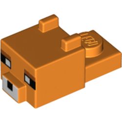 Animal Body Part, Cat Head 1 x 2 with Cube with Ears, Nose and Pixelated Face Print (Fox)