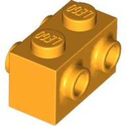 LEGO part BRICK 1X2 W. FOUR KNOBS in Flame Yellowish Orange (6293331|52107)