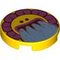 Tile Round 2 x 2 with Bottom Stud Holder with Flower with Face Print