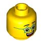 Minifig Head Birthday Boy, Green Star Glasses, Big Smile with Tongue and Teeth Print
