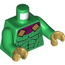 Torso Jumpsuit, Muscles, Magenta Cape with Gold Buckles Print, Green Arms, Pearl Gold Hands