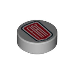 Tile Round 1 x 1 with White 'FIAT' Logo on Red Field, Black Border