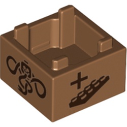 LEGO part 35700pr0006 Container Box 2 x 2 x 1, '+' and LEGO Plate, '-' and LEGO Brick, Snake and Skull Symbol Print in Medium Nougat