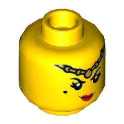 Minifig Head Princess Iron Fan, Gold Headband, Beauty Mark, Red Lips, Neutral / Angry with Red Eyes and Clenched Teeth Print