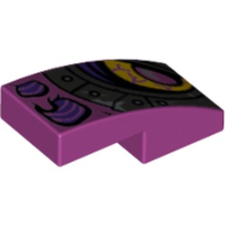 Slope Curved 2 x 1 No Studs [1/2 Bow] with Yellow Eye, Metal Pink Pupil, Silver Armor print