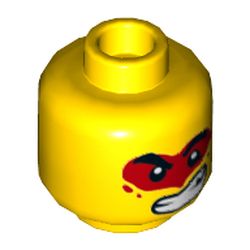 Minifig Head Monkie Kid, Thick Eyebrows, Serious / Lopsided Open Mouth Smile with Teeth and Red Paint Around Eyes Print