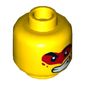 Minifig Head Monkie Kid, Thick Eyebrows, Serious / Lopsided Open Mouth Smile with Teeth and Red Paint Around Eyes Print