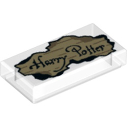 LEGO part 3069bpr0353 Tile 1 x 2 with Groove, Parchment Scrap with 'Harry Potter' Print in Transparent/ Trans-Clear