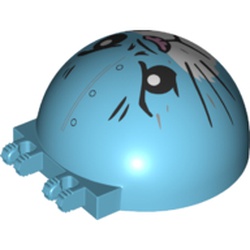 LEGO part 69320pr0006 Windscreen 8 x 8 x 3 Dome with Dual 2 Fingers - 7 Teeth with Cat Face print in Medium Azure