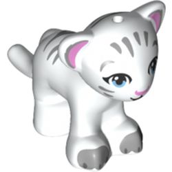 Animal, Big Cat Cub, Tiger with Bright Light Blue Eyes and Bright Pink Nose, Light Bluish Gray Markings Print