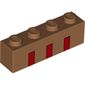 Brick 1 x 4 with 3 Red Bordered Rectangles Print
