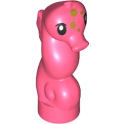 LEGO part 67735 Animal, Seahorse with Black Eyes, Olive Green Spots in Vibrant Coral/ Coral