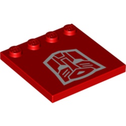 LEGO part 6179pr0032 Plates Special 4 x 4 with Studs on One Edge with Auto Bot Logo print in Bright Red/ Red