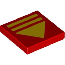 LEGO part 3068bpr0606 Tile 2 x 2 with Yellow Stripes, Triangle print in Bright Red/ Red