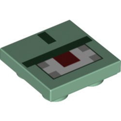 LEGO part 11203pr0020 Tile Special 2 x 2 Inverted with Pixaleted Red Eye print in Sand Green