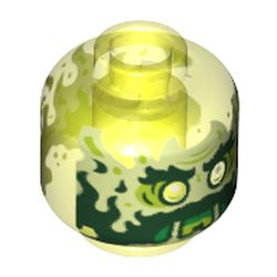 Minifig Head Ghost, Yellowish Green Face, Beard, Sideburns, Slime Mouth and Flames in Back Print