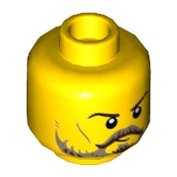 Minifig Head Tournament Knight, Dark Brown Eyebrows, Dark Tan Moustache and Beard, Cheek Lines Print