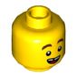 Minifig Head Hacksaw Hank, Reddish Brown Thick Eyebrows, Chin Dimple, Open Mouth Smile with Tongue / Angry with Black Eyemask Print