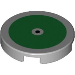 Tile Round 2 x 2 with Green Circle, Black Dot print