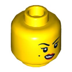 Minifig Head Pirate Girl, Eyebrows, Beauty Mark on Right Cheek, Red Lips and Chipped Tooth, Smile / Sneer Print