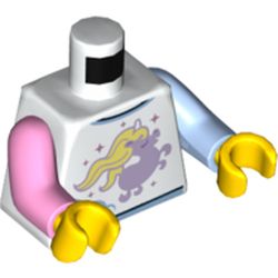 Torso, Odd Arms, Lavender Unicorn with Bright Light Yellow Mane Print, Left Bright Light Blue Arm, Right Bright Pink Arm, Yellow Hands