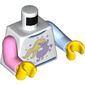 Torso, Odd Arms, Lavender Unicorn with Bright Light Yellow Mane Print, Left Bright Light Blue Arm, Right Bright Pink Arm, Yellow Hands