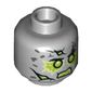 Minifig Head Statue of Evil, Lime Eyes and Cracks with Open Mouth / Gray Eyes and Closed Mouth Print