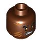 Minifig Head Bronze Tiger, Orange Stripes, Eyebrows, Orange Eyes, Clenched Teeth Print