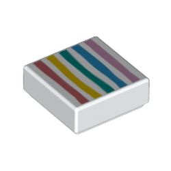 LEGO part 3070bpr0270 Tile 1 x 1 with Rainbow print in White