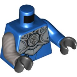 Torso, Odd Arms, Armor, Light Bluish Gray Chest Plate, Dark Bluish Grey Symbol Print (Jay), Left Blue Arm, Right Flat Silver Arm, Black Hands