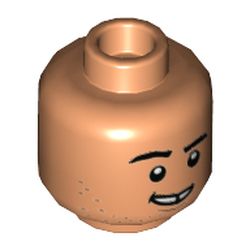 LEGO part 3626cpr3674 Minifig Head Franklin Webb, Thick Eyebrows, Light Stubble, Smile / Scared Print in Nougat