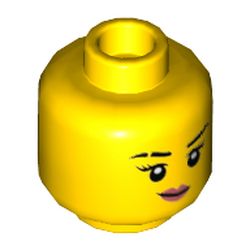 Minifig Head Breakdancer, Eyebrows with Gap in Right Eyebrow, Smile with Coral Lips Print