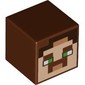 Minifig Head Special, Cube with Pixelated Face, Green Eyes, Reddish Brown Moustache Print