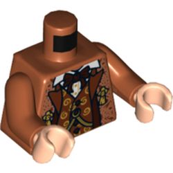Torso Jacket, Open over Vest with Swirls and Bow Tie Print, Dark Orange Arms, Light Nougat Hands