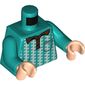 Torso Polo Shirt with White Vertical Zigzag Lines, Pocket, Reddish Brown Collar Print, Dark Turquoise Arms, Light Nougat Hands