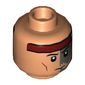 Minifig Head Hunter, Red Headband, Dark Bluish Gray Left Side, Serious, Open Mouth / Closed Mouth Print