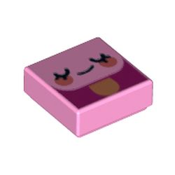 LEGO part 67205 Tile 1 x 1 with Face, Closed , Blushes on Ice Cream Stick print in Light Purple/ Bright Pink