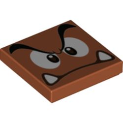 LEGO part 68903 Tile 2 x 2 with Groove with Goomba Face with Low Furrowed Brow Print in Dark Orange