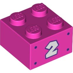 LEGO part 68978 Brick 2 x 2 with '2' Print in Bright Purple/ Dark Pink